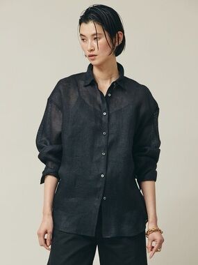 NWOT women’s Magashoni black linen button-down shirt XS